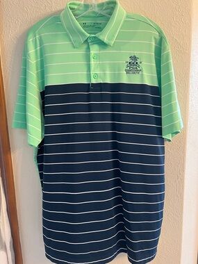 Under Armour Men’s Mint Green & Navy Striped Golf Polo size XL